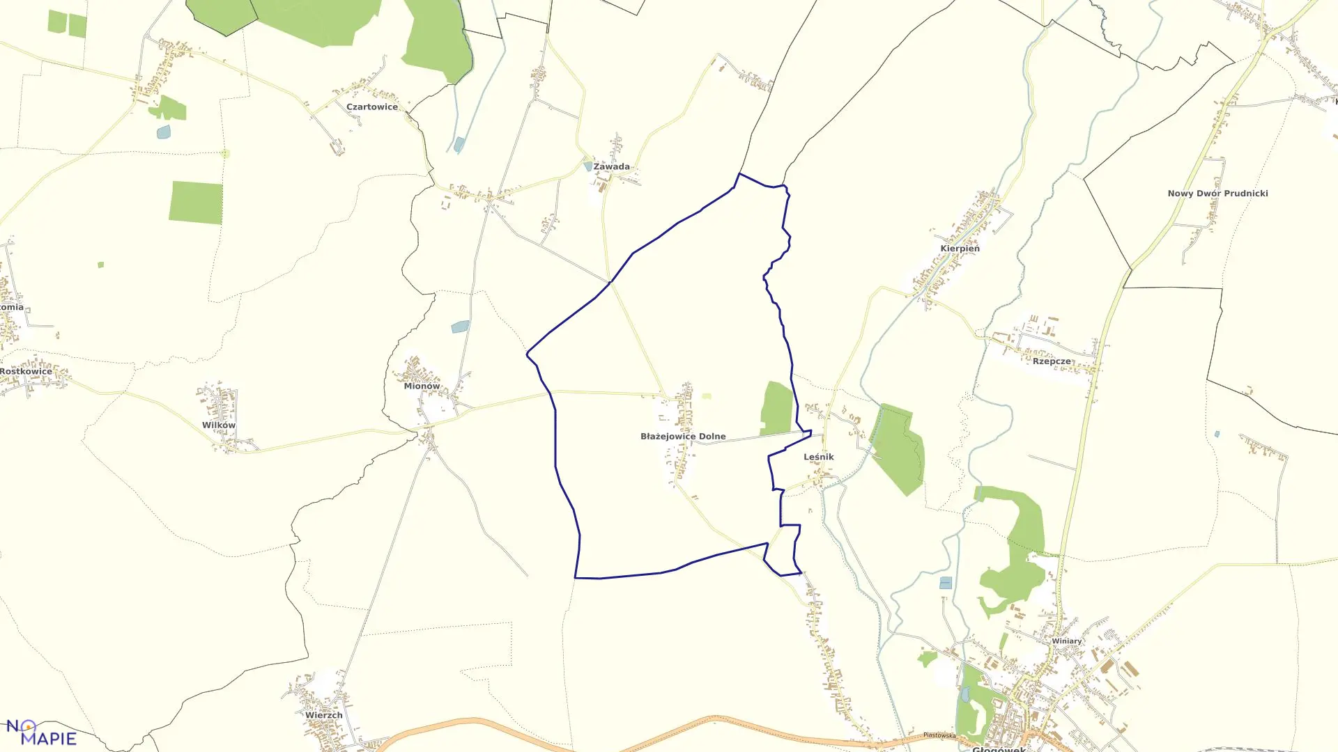 Mapa obrębu BŁAŻEJOWICE DOLNE w gminie Głogówek