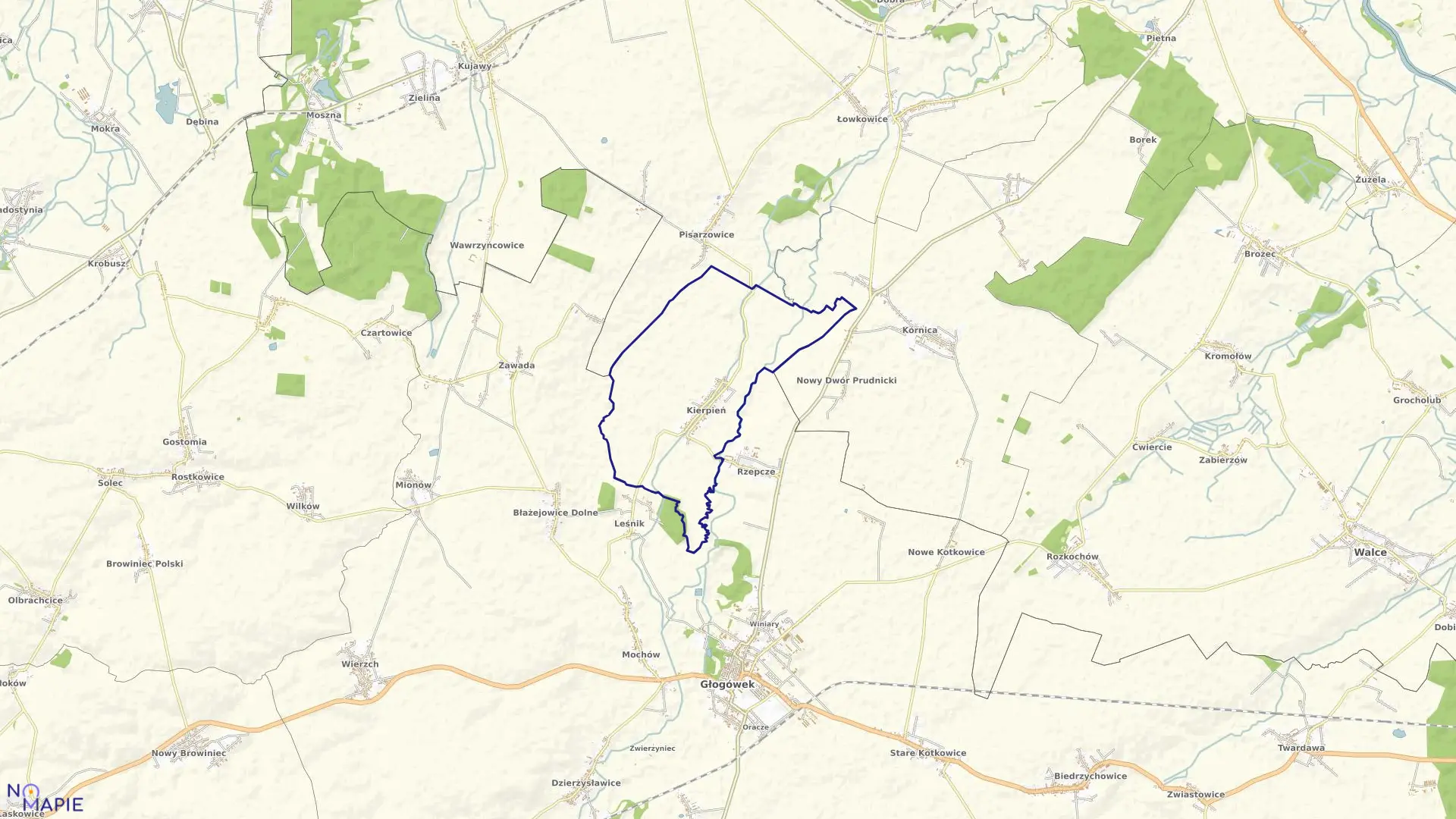 Mapa obrębu KIERPIEŃ w gminie Głogówek